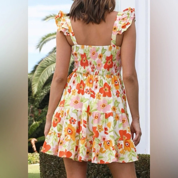 Colorful Floral Smocked Dress XL - Picture 3 of 5